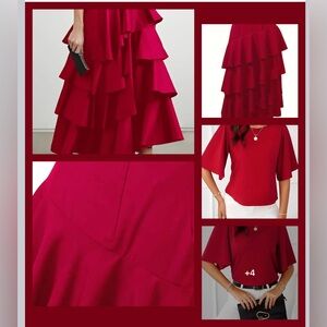 Rose red ruffle layered  skirt with matching crop tops